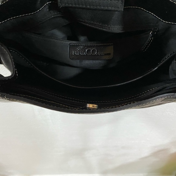 Nine & Co. Leather Canvas Baguette Bag Shoulder Strap Women's Mini Purse Tote - Picture 15 of 16